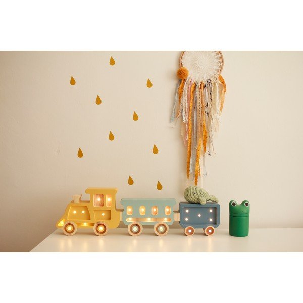 Dzelteni zila galda lampa no priedes koka Little Lights Train, platums 58 cm-image-1
