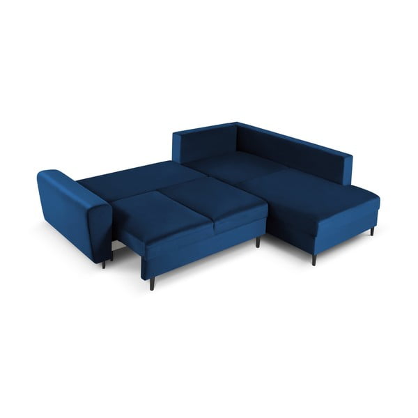 Zils samta salokāms stūra dīvāns ar uzglabāšanas vietu (ar labo stūri/L veida) Kyoto – Cosmopolitan Design-image-2