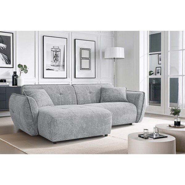 Gaiši pelēks stūra dīvāns no šenila auduma (ar kreiso stūri/ar zvilni) Nelia – Ropez-image-1