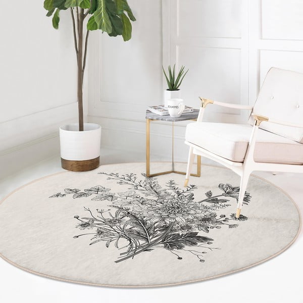 Krēmkrāsas mazgājams robotu putekļu sūcējiem piemērots apaļš paklājs ø 80 cm Comfort – Mila Home-image-1