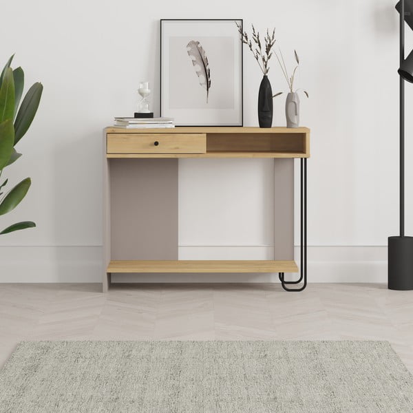 Konsoles galds ar ozolkoka imitācijas galda virsmu 35x100 cm Saturne – Marckeric-image-1