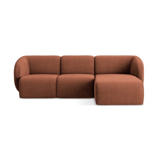 Terakotas oranžs stūra dīvāns no šenila auduma (ar labo stūri/ar zvilni) Lani – Makamii