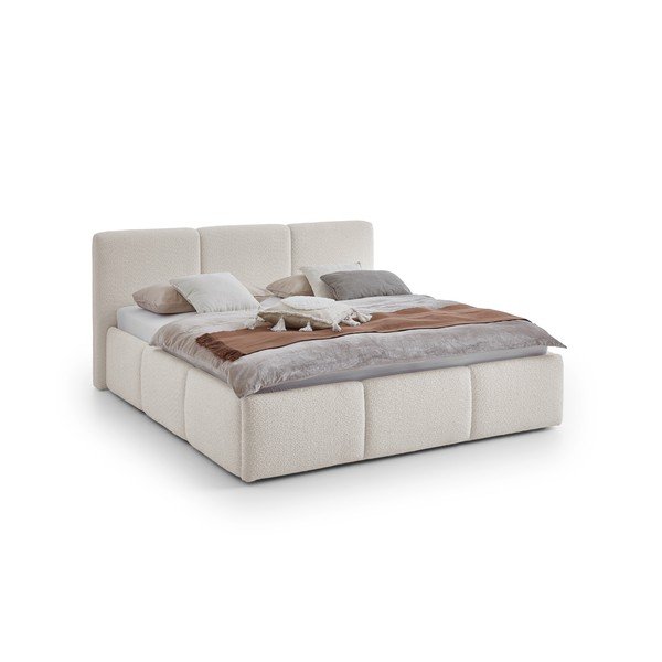 Ziloņkaula krāsas polsterēta divvietīga gulta bez režģa 180x200 cm Merida – Meise Möbel