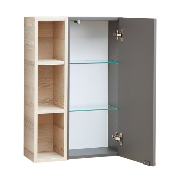 Pelēks/dabīga toņa piekarams vannas istabas skapis ar priedes koka imitāciju 70x45 cm Quickset 394 – Pelipal-image-2