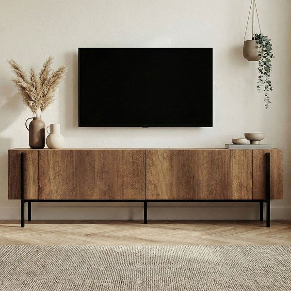 Tumša dabīga toņa TV galdiņš ar riekstkoka imitāciju 180x45x30 cm Nexus – Kalune Design-image-3