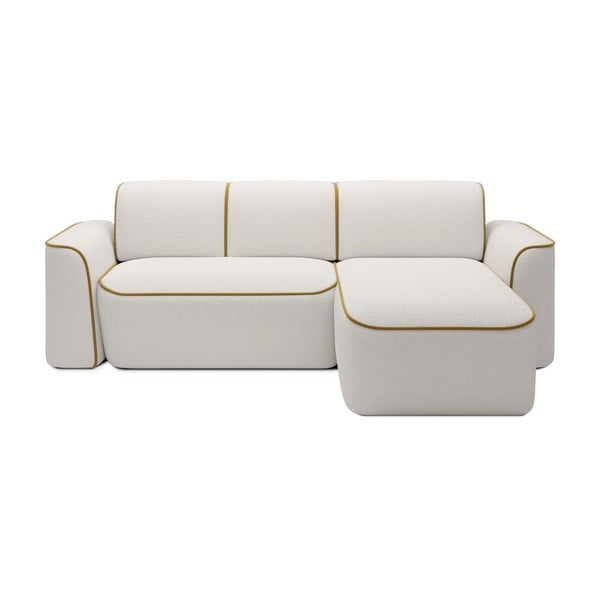 Dzeltens/krēmkrāsas stūra dīvāns no buklē auduma (ar labo stūri/ar zvilni) Ume – ELTAP