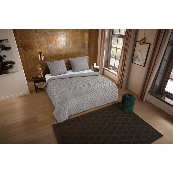 Pelēka/brūna vienguļamā mikrošķiedras gultas veļa 140x220 cm Pure Zigzag – Good Morning-image-3