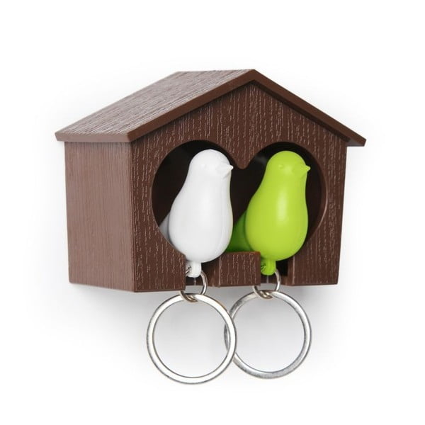 Atslēgu piekariņš QUALY Duo Sparrow, brūna kaste/balta+zaļa atslēgu piekariņš