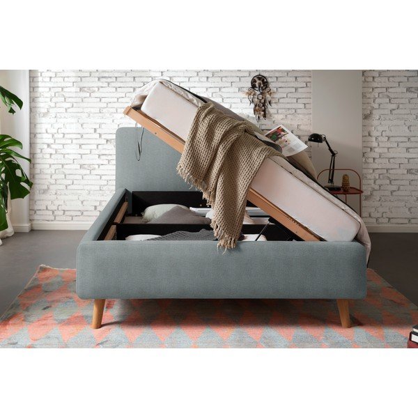 Tumši pelēka polsterēta divvietīga gulta ar veļas kasti ar redelēm 140x200 cm Mattis – Meise Möbel-image-3