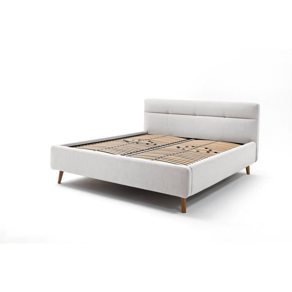 Gaiši pelēka polsterēta divvietīga gulta ar veļas kasti ar redelēm 160x200 cm Lotte – Meise Möbel-image-4