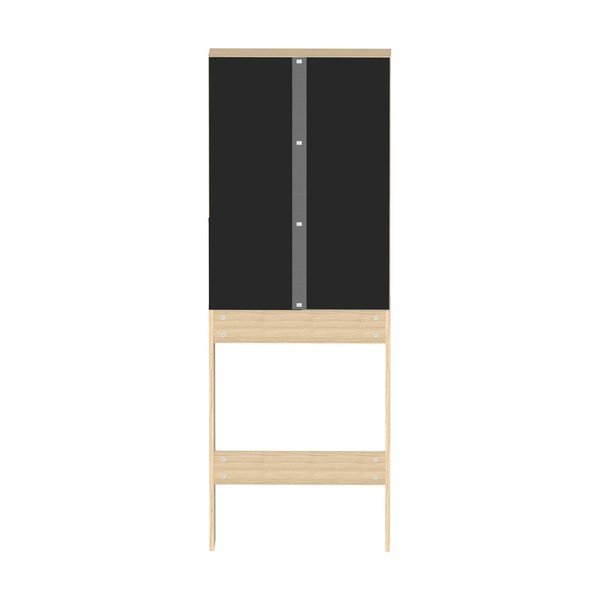 Melns augsts vannas istabas skapītis ar ozolkoka imitāciju virs veļas mašīnas/tualetes 64x179 cm Kube – TemaHome -image-4