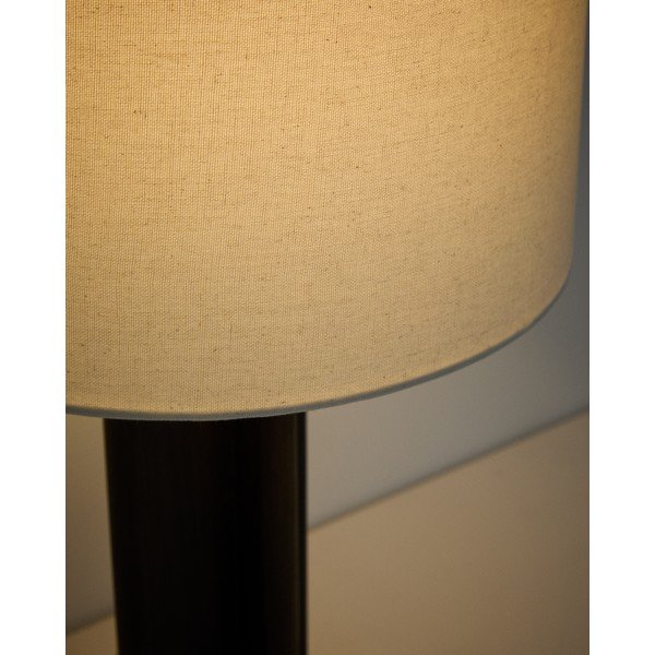 Balta/tumši brūna gumijkoka masīvkoka galda lampa ar auduma abažūru (augstums 48 cm) Niani – Kave Home-image-3