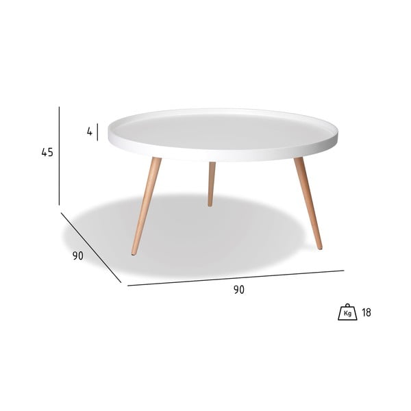 Balts žurnālgaldiņš ar dižskābarža koka kājām Furnhouse Opus, Ø 90 cm-image-4