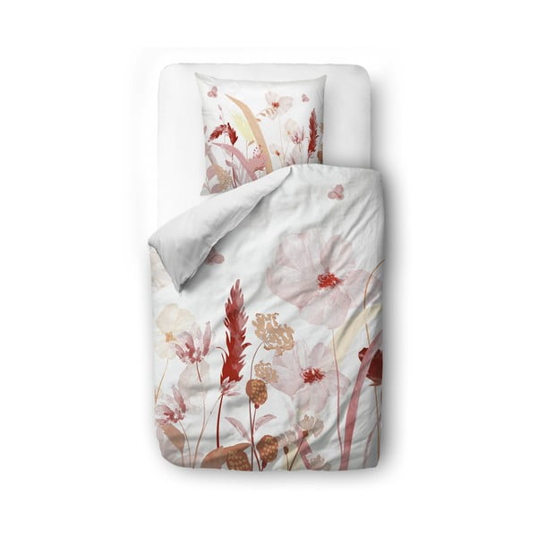 Balta/rozā vienvietīga gultas veļa no kokvilnas satīna 140x200 cm – Butter Kings
