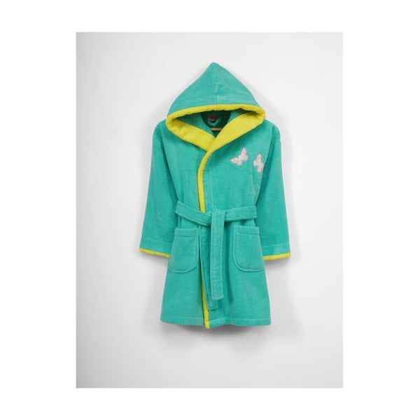 Zaļš bērnu kokvilnas halāts ar kapuci, 6–9 gadi