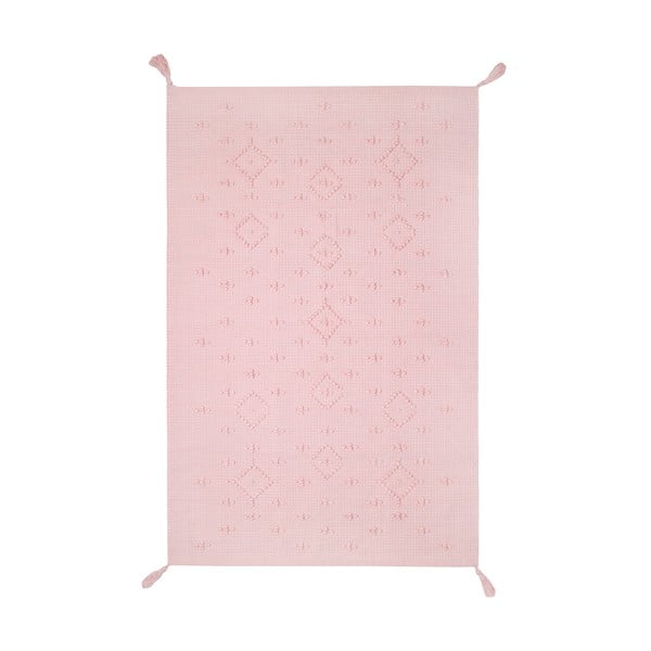 Nattiot rozā kokvilnas ar rokām darināts paklājs, 110 x 150 cm