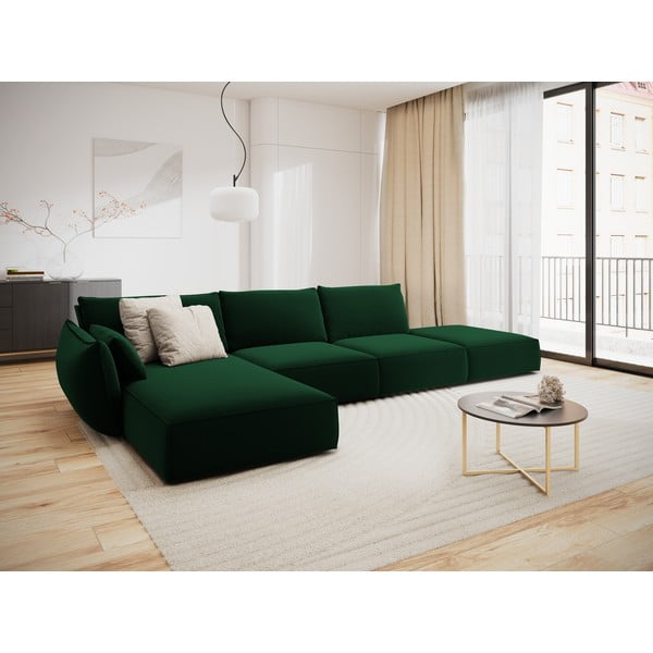 Tumši zaļš samta stūra dīvāns (ar kreiso stūri/ar zvilni) Vanda – Mazzini Sofas-image-1