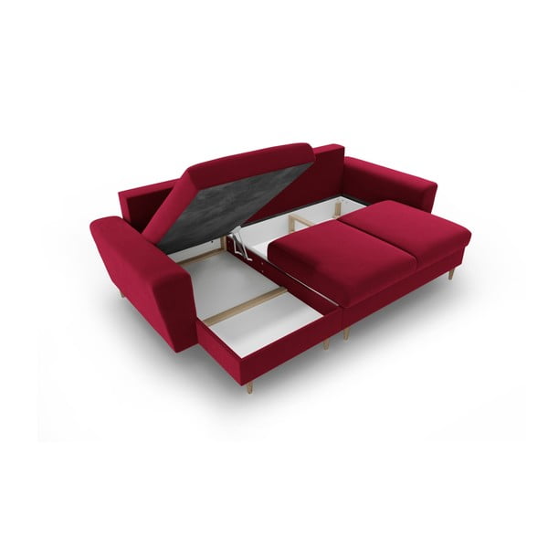 Sarkans samta salokāms stūra dīvāns ar uzglabāšanas vietu Kyoto – Cosmopolitan Design-image-3