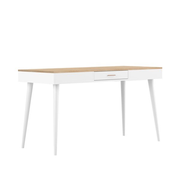 Balts rakstāmgalds ar ozolkoka virsmu 134x59 cm - TemaHome -image-2