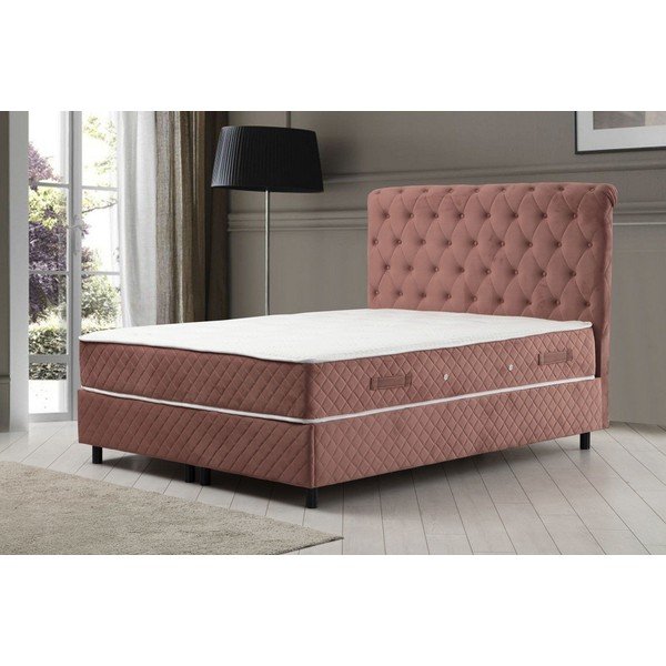 Rozā atsperu gulta ar veļas kasti 140x200 cm Sonata – Kalune Design-image-1