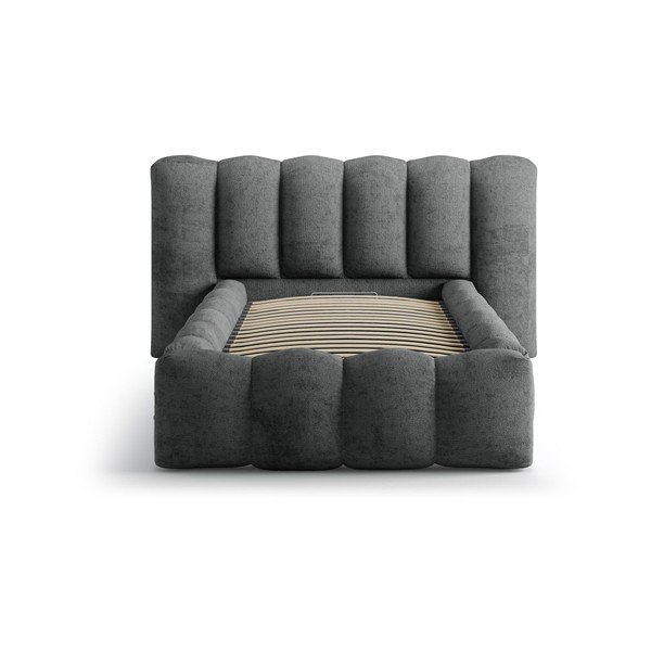 Tumši pelēka polsterēta vienvietīga gulta ar veļas kasti un redelēm 90x200 cm Lupine – Micadoni -image-3