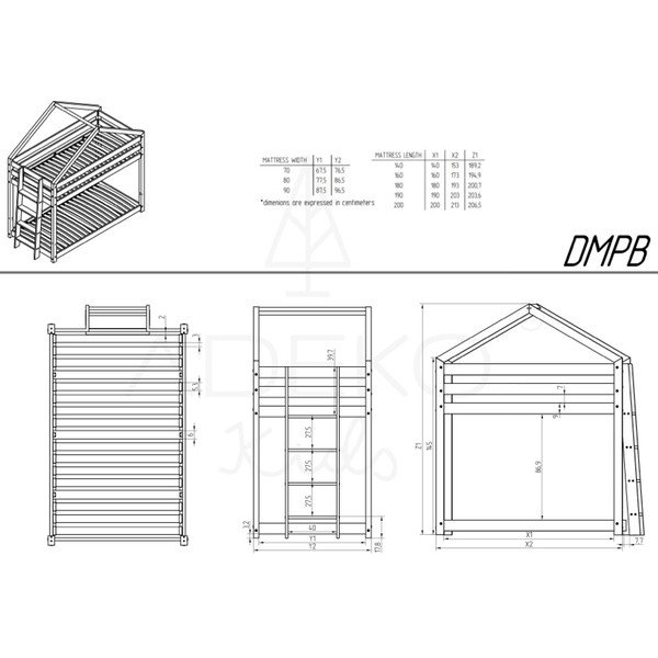 Dabīga toņa divstāvu gulta no priedes 90x190 cm – Adeko-image-3