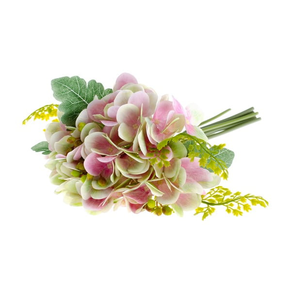 Rozā mākslīgais zieds hortenzijas stilā ar Dakls papardēm