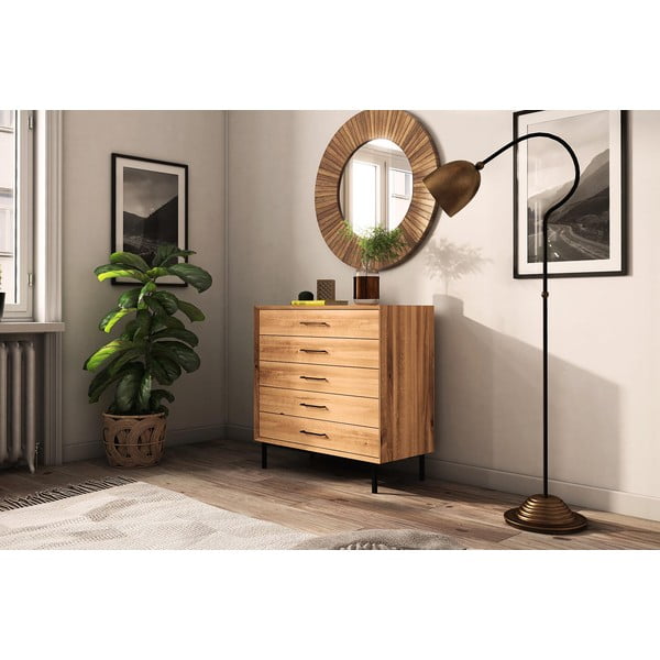 Dabīga toņa augsta kumode no ozolkoka 97x95 cm Abies – The Beds-image-3