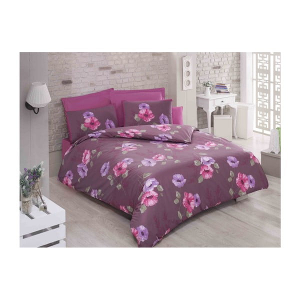 Kokvilnas gultasveļa ar palagu un 2 spilvendrānām divguļamai gultai Violeta, 200 x 220 cm