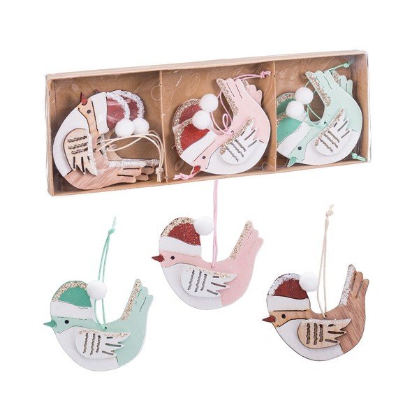 Koka Ziemassvētku eglītes rotājumi (6 gab.) 8 cm Birds – Casa Selección-image-1