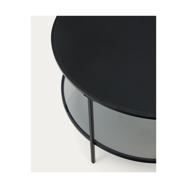 Melns apaļš žurnālgaldiņš ar stikla galda virsmu ø 80 cm Gilda – Kave Home-image-1