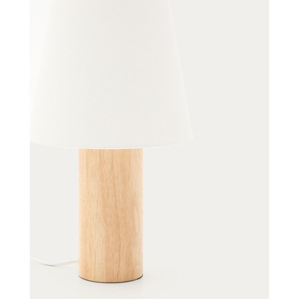 Balta/dabīga toņa gumijkoka masīvkoka galda lampa ar auduma abažūru (augstums 49,5 cm) Marga – Kave Home-image-2