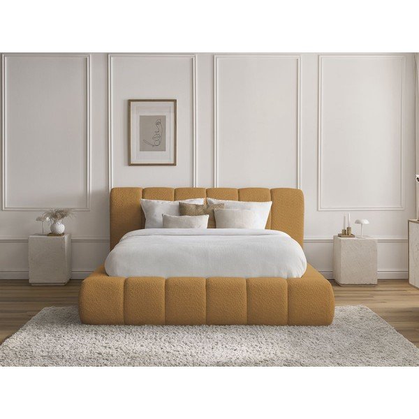 Sinepju dzeltena polsterēta divvietīga gulta ar veļas kasti un redelēm 160x200 cm Denali – Bobochic Paris-image-1