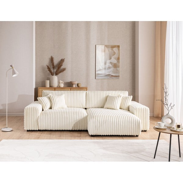 Krēmkrāsas izvelkams velveta stūra dīvāns ar uzglabāšanas vietu (ar labo stūri) Sarina – Ropez-image-1