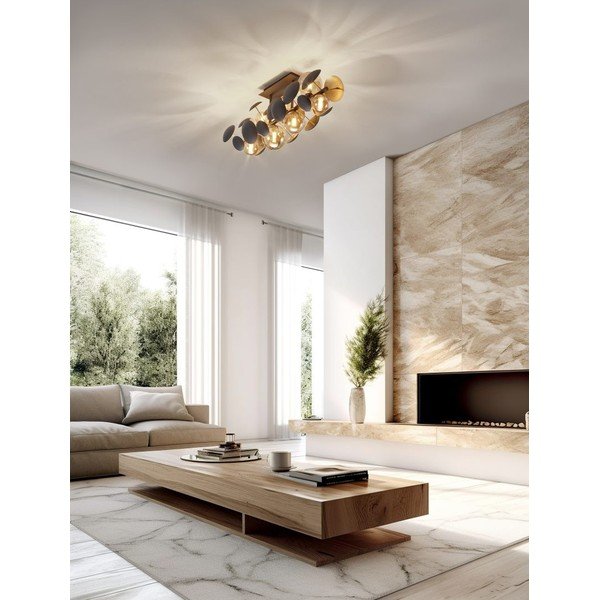 Pelēka/zelta krāsas griestu lampa ar stikla abažūru 76x22 cm Bubble – Trio Select-image-1
