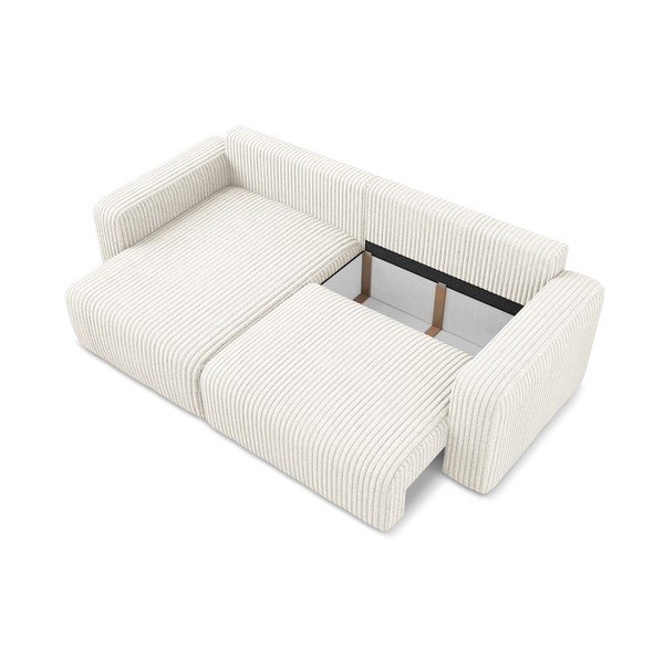 Krēmkrāsas velveta salokāms stūra dīvāns ar uzglabāšanas vietu (ar kreiso stūri/ar zvilni) Kona – Makamii-image-4