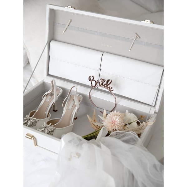 Balta dekoratīva uzglabāšanas kaste no ādas imitācijas 50x30x15 cm – Stackers-image-4