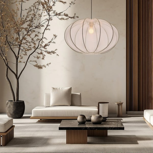 Balta piekaramā lampa ar auduma abažūru ø 60 cm Mellow – Candellux Lighting-image-2