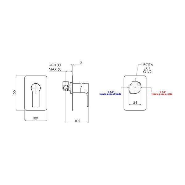 Matēti melns iebūvēts jaucējkrāns dušai (ar 1 izvadu) Pax – Sapho-image-1
