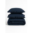 Tumši zila divguļamā gultas veļa no ranforce kokvilnas 240x220 cm Ruffle Striped – Mila Home Luxury