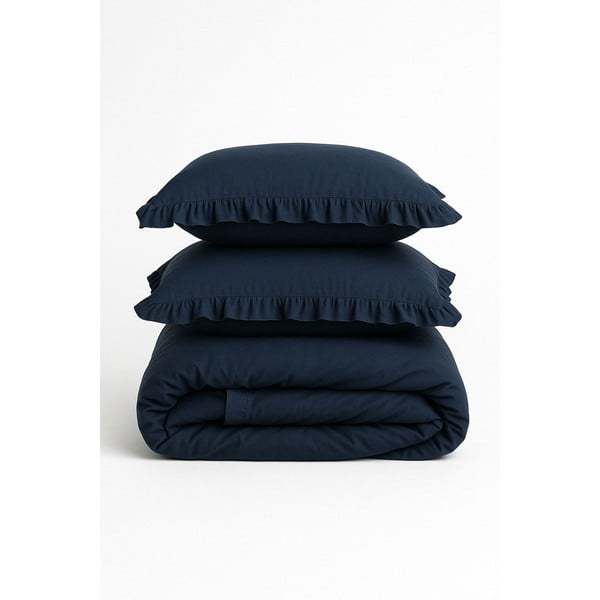 Tumši zila vienguļamā gultas veļa no ranforce kokvilnas 140x200 cm Ruffle Striped – Mila Home Luxury