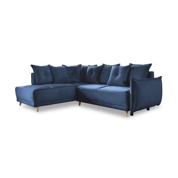 Tumši zils velveta salokāms stūra dīvāns (ar kreiso stūri) Lazy Lukka – Miuform