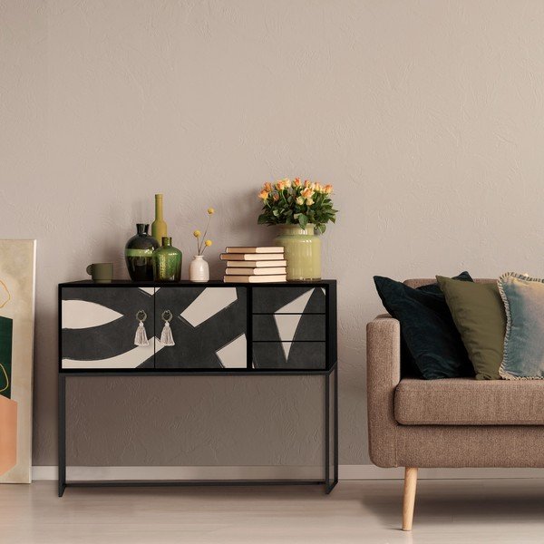 Melna/bēša zema kumode 113x92 cm Freya – Really Nice Things-image-2