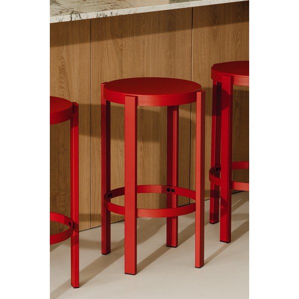 Sarkana tērauda bāra taburete (sēdekļa augstums 65 cm) Doon – noo.ma-image-1