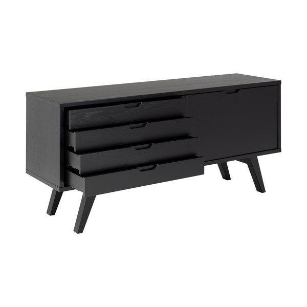 Melna zema kumode ar ozolkoka imitāciju un bīdāmām durvīm 160x72 cm A-Line – Actona-image-3