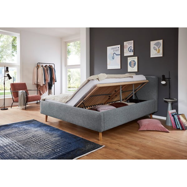 Tumši pelēka polsterēta divvietīga gulta ar veļas kasti ar redelēm 180x200 cm Mattis – Meise Möbel-image-3
