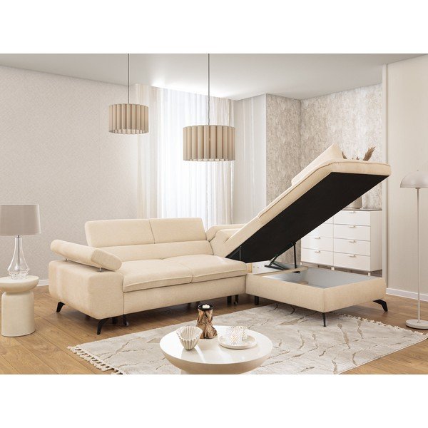 Krēmkrāsas stūra dīvāns no šenila auduma (ar labo stūri/L veida) Marbeya  – Ropez-image-4