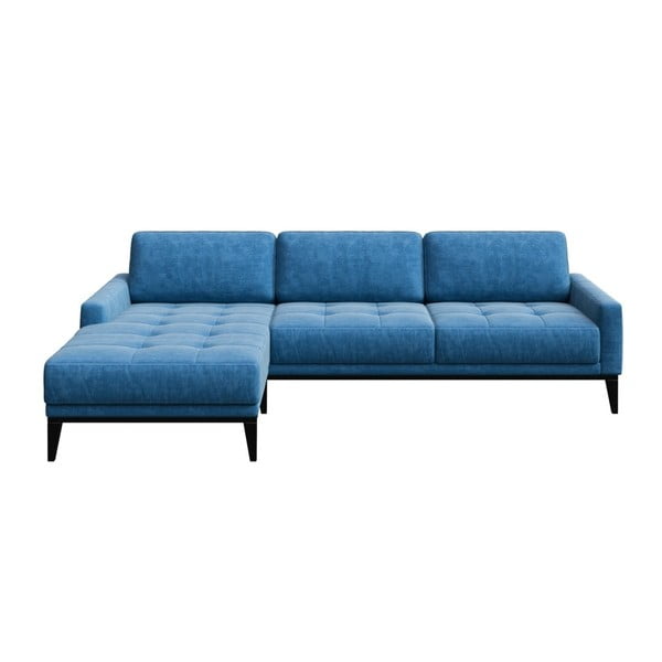 Zils stūra dīvāns ar koka kājām MESONICA Musso Tufted, labais stūris