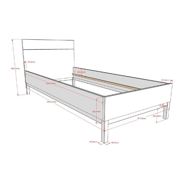 Balta priedes masīvkoka bērnu gulta bez režģa 90x200 cm Eva – Vipack-image-2