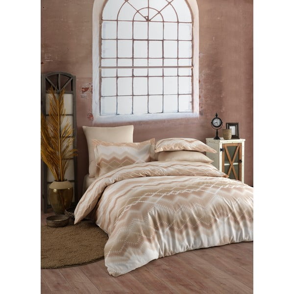 Brūna/bēša kokvilnas satīna gultas veļa vienvietīgai gultai Primacasa by Türkiz Onzino, 135 x 200 cm